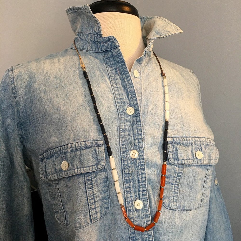 Leather chain with agate stone & pyrite necklace - Picture 2 of 7